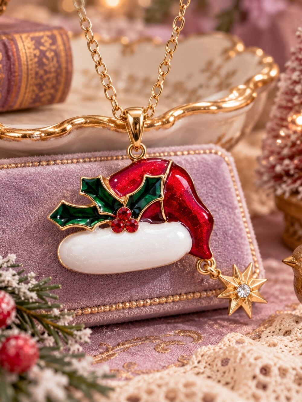🎄🎅 Adorable Christmas Santa Hat Pendant Necklace